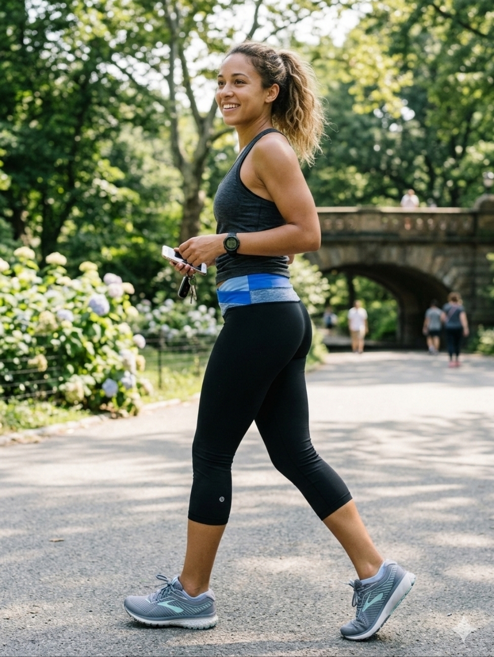 lululemon athletica Black Capri Leggings with Blue Waistband